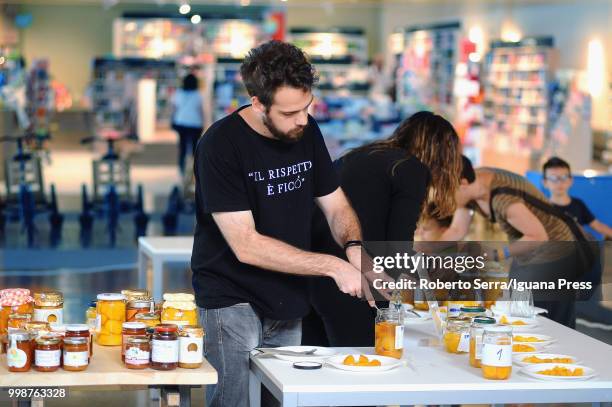 People testing confitures at the Jam Festival at FICO Agri-Food Park on July 14, 2018 in Bologna, Italy.