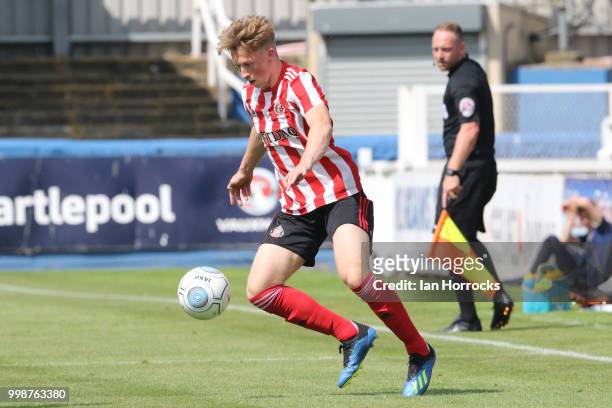 Denver Hume of Sunderland during a Pre-Season friendly match between Hartlepool United and Sunderland AFC at Victoria Park on July 14, 2018 in...