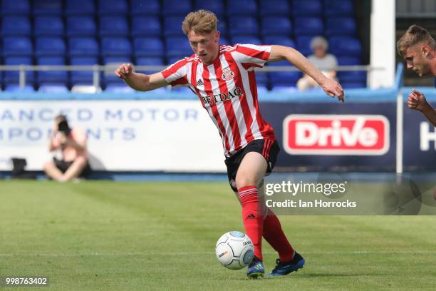 Denver Hume of Sunderland during a Pre-Season friendly match between Hartlepool United and Sunderland AFC at Victoria Park on July 14, 2018 in...