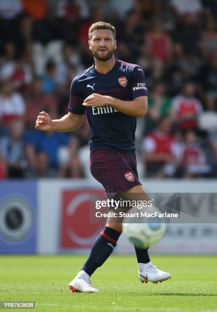 Shkodran Mustafi of Arsenal during the pre-season friendly between Boreham Wood and Arsenal at Meadow Park on July 14, 2018 in Borehamwood, England.