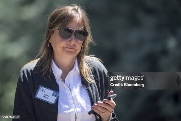 Mary Barra, chairman and chief executive officer of General Motors Co. , walks the grounds after the morning session at the Allen & Co. Media and...