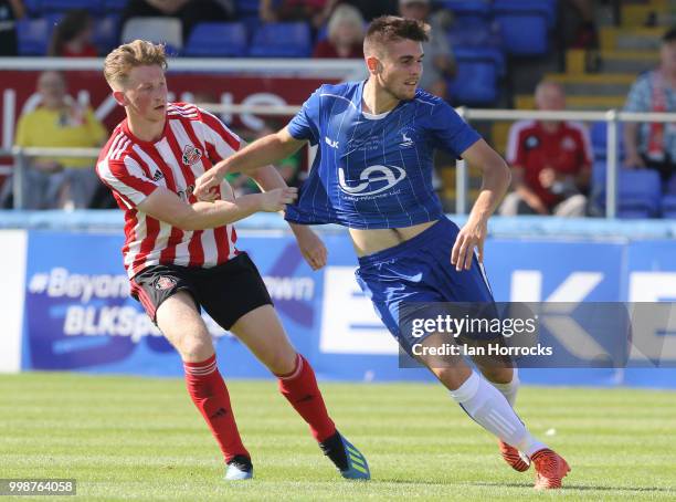 Denver Hume of Sunderland during a Pre-Season friendly match between Hartlepool United and Sunderland AFC at Victoria Park on July 14, 2018 in...