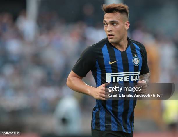 Lautaro Martinez of FC Internazionale looks on during the pre-season friendly match between Lugano and FC Internazionale on July 14, 2018 in Lugano,...