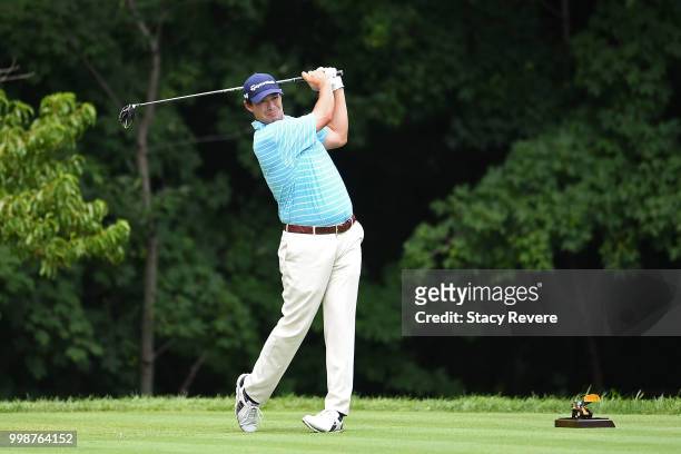 Johnson Wagner hits his tee shot on the second hole during the third round of the John Deere Classic at TPC Deere Run on July 14, 2018 in Silvis,...