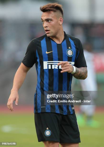 Lautaro Martinez of FC Internazionale looks on during the pre-season friendly match between Lugano and FC Internazionale on July 14, 2018 in Lugano,...