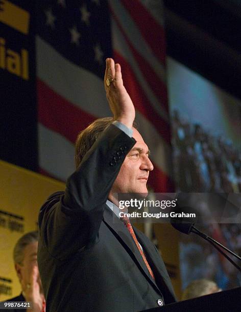 Former Gov. Jim Gilmore, R-Va., delivers remarks during the International Assn. Of Fire Fighters ,Bipartisan 2008 Presidential Forum at the Hyatt...