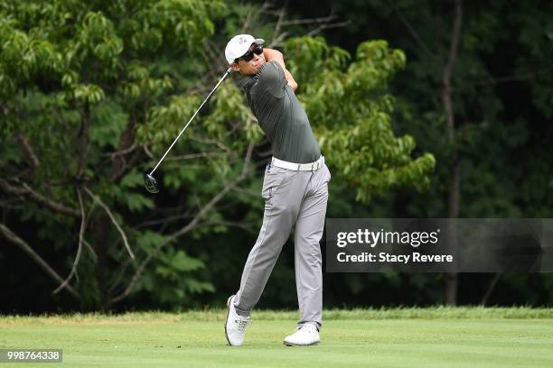 Whee Kim of Korea hits his tee shot on the second hole during the third round of the John Deere Classic at TPC Deere Run on July 14, 2018 in Silvis,...