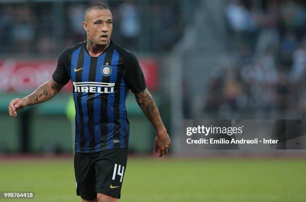 Radja Nainggolan of FC Internazionale looks on during the pre-season friendly match between Lugano and FC Internazionale on July 14, 2018 in Lugano,...