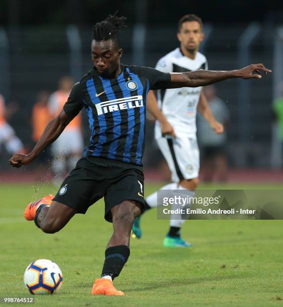 Yann Karamoh of FC Internazionale kicks the ball during the pre-season friendly match between Lugano and FC Internazionale on July 14, 2018 in...