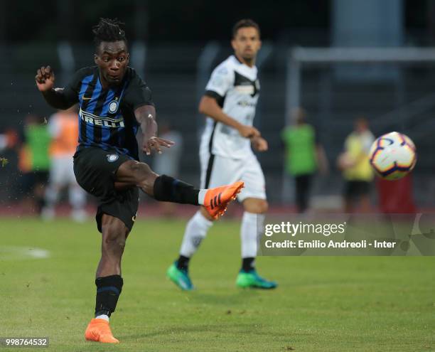 Yann Karamoh of FC Internazionale kicks the ball during the pre-season friendly match between Lugano and FC Internazionale on July 14, 2018 in...