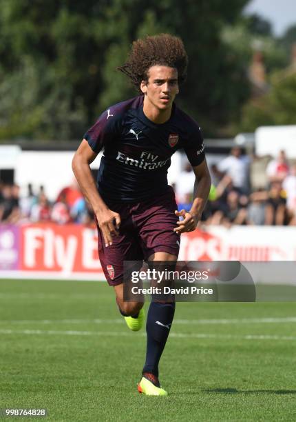 Matteo Guendouzi of Arsenal during the match between Borehamwood and Arsenal at Meadow Park on July 14, 2018 in Borehamwood, England.