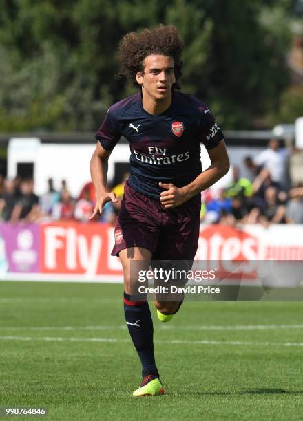 Matteo Guendouzi of Arsenal during the match between Borehamwood and Arsenal at Meadow Park on July 14, 2018 in Borehamwood, England.