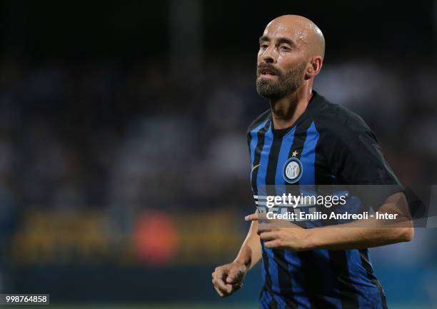 Borja Valero of FC Internazionale looks on during the pre-season friendly match between Lugano and FC Internazionale on July 14, 2018 in Lugano,...