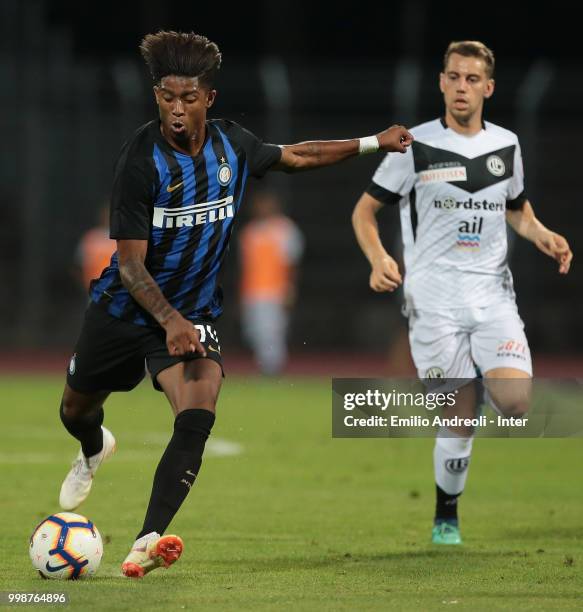 Eddy Salcedo of FC Internazionale kicks the ball during the pre-season friendly match between Lugano and FC Internazionale on July 14, 2018 in...