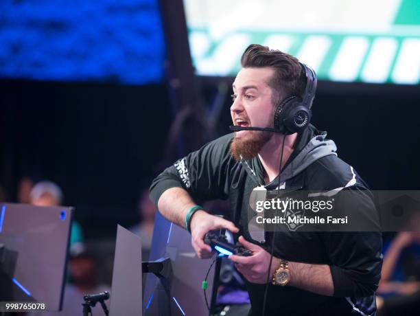 Mootyy of Kings Guard Gaming reacts during game against Celtics Crossover Gaming during Day 3 of the NBA 2K - The Ticket tournament on July 14, 2018...