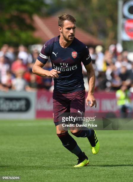 Aaron Ramsey of Arsenal during the match between Borehamwood and Arsenal at Meadow Park on July 14, 2018 in Borehamwood, England.
