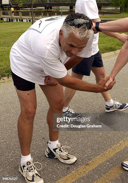 John Ensign, R-NV, is a little winded after running the 24th Annual Capitol Challenge at Anacostia Park in Wahington, D.C.