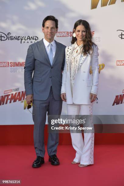 Actors Paul Rudd and Evangeline Lilly attend the European Premiere of Marvel Studios "Ant-Man And The Wasp" at Disneyland Paris on July 14, 2018 in...