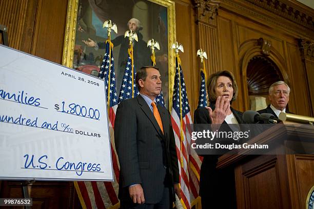 House Republican Leader John Boehner, R-Ohio, Speaker of the House Nancy Pelosi, D-CA., and House Majority Leader Steny Hoyer, D-MD., during news...