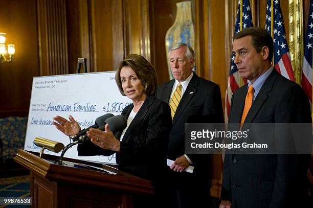 House Republican Leader John Boehner, R-Ohio, Speaker of the House Nancy Pelosi, D-CA., and House Majority Leader Steny Hoyer, D-MD., during news...