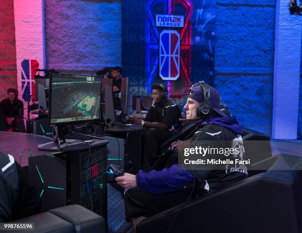 ColeWorld2K of Kings Guard Gaming reacts during game against Celtics Crossover Gaming during Day 3 of the NBA 2K - The Ticket tournament on July 14,...