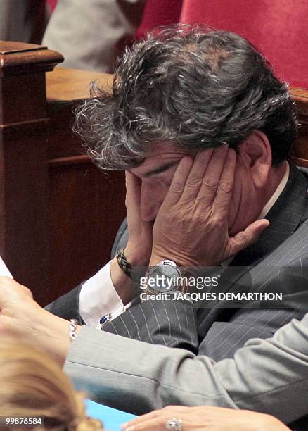 French Secretary of State for European Affairs Pierre Lellouche gestures during the weekly session of questions to the government on May 18, 2010 at...