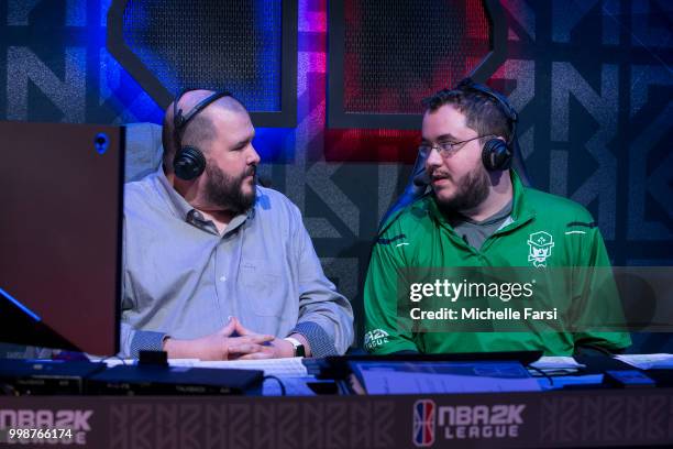 OFAB of Celtics Crossover Gaming speaks to media after game against Kings Guard Gaming during Day 3 of the NBA 2K - The Ticket tournament on July 14,...