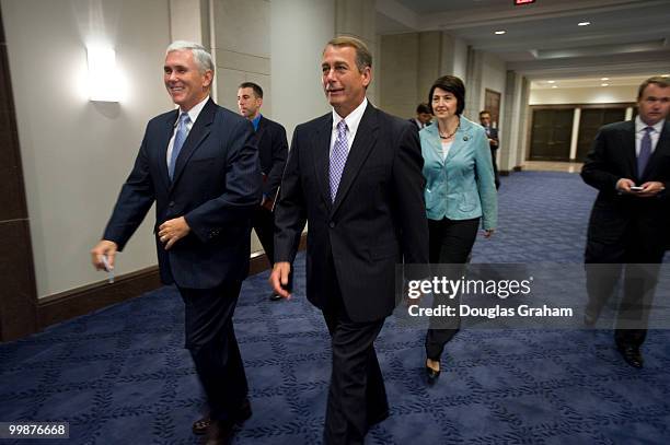 House Republican Conference Chairman Mike Pence, House Minority Leader John Boehner, R-Ohio; and Cathy McMorris Rodgers, R-WA., walk to the stake out...