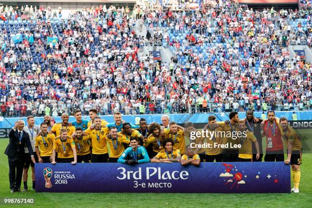 Team of Belgium celebrates during the FIFA 2018 World Cup Russia Play-off for third place match between Belgium and England at the Saint Petersburg...