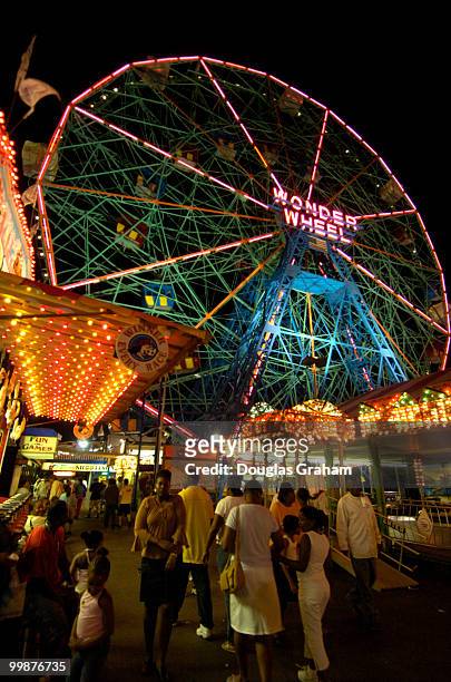 The ferris wheel know as the "Wonder Wheel" at Coney Island during the 2004 Republican National Convention.