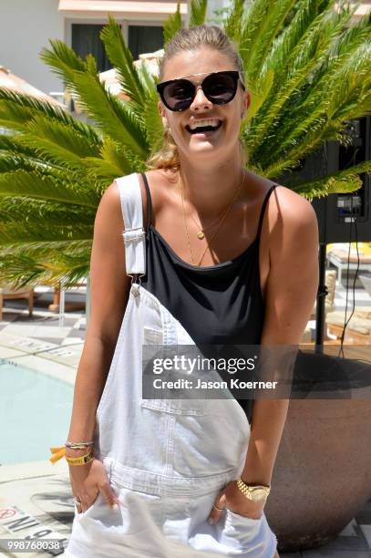 Nina Agdal poses during the Aerie Swim 2018 panel during the Paraiso Fashion Fair at the Plymouth Hotel Miami on July 14, 2018 in Miami Beach,...