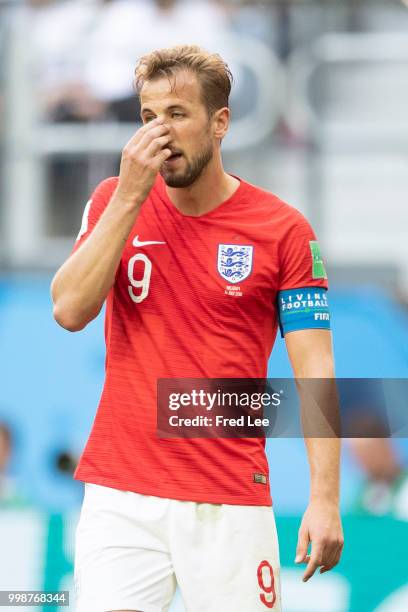 Harry Kane of England in action during the 2018 FIFA World Cup Russia 3rd Place Playoff match between Belgium and England at Saint Petersburg Stadium...