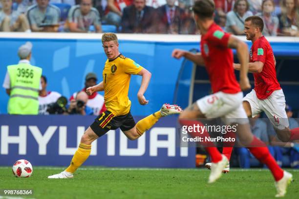 Kevin De Bruyne of the Belgium national football team vie for the ball during the 2018 FIFA World Cup Russia 3rd Place Playoff match between Belgium...