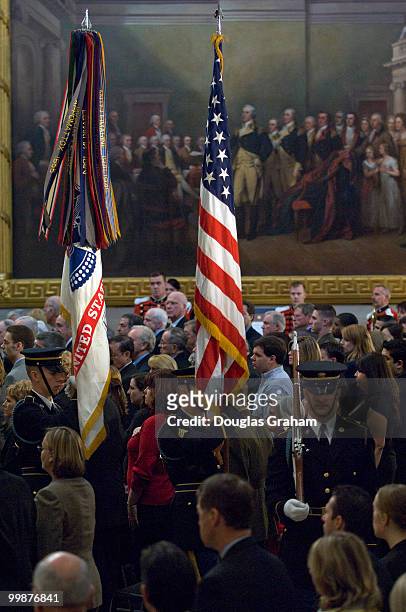 The United States Military Color Guard presents the colors during the Congressional Remembrance Ceremony on Thursday, March 13, 2008 to honor the...