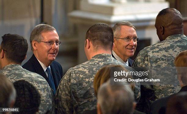 Mitch McConnell, R-KY., and Harry Reid, D-NV greet some of the troops that attended the Congressional Remembrance Ceremony Thursday, March 13, 2008...