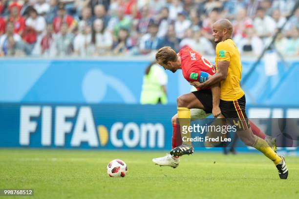 Harry Kane of England in action during the 2018 FIFA World Cup Russia 3rd Place Playoff match between Belgium and England at Saint Petersburg Stadium...