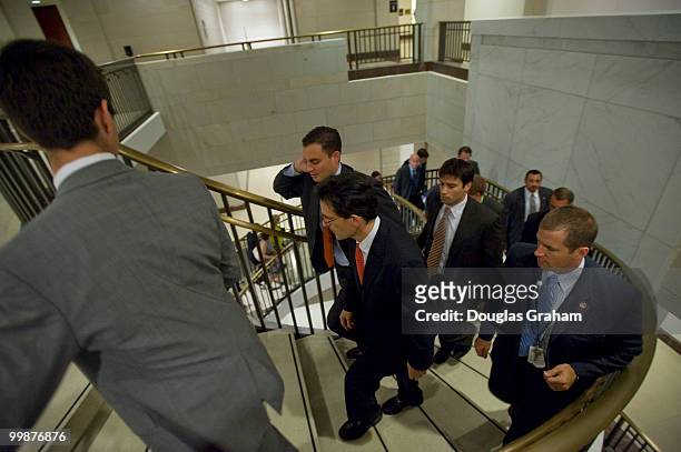 House Minority Whip Eric Canter, R-VA., walks with the press and staff after the stake out for the House Republican Conference in the U.S. Capitol,...