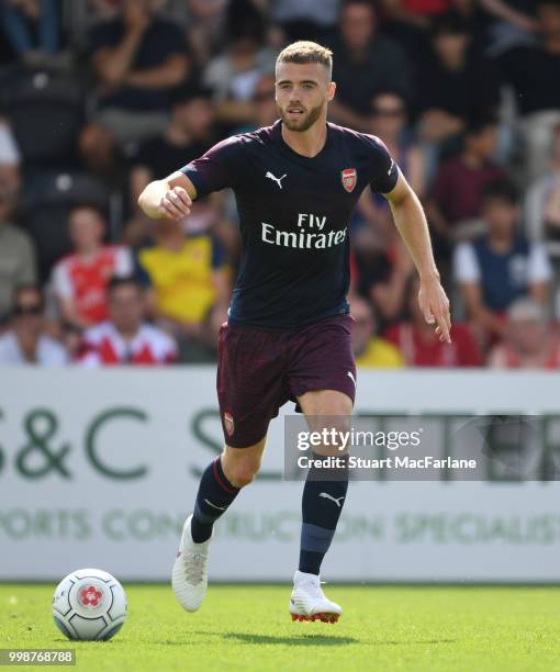 Calum Chambers of Arsenal during the pre-season friendly between Boreham Wood and Arsenal at Meadow Park on July 14, 2018 in Borehamwood, England.