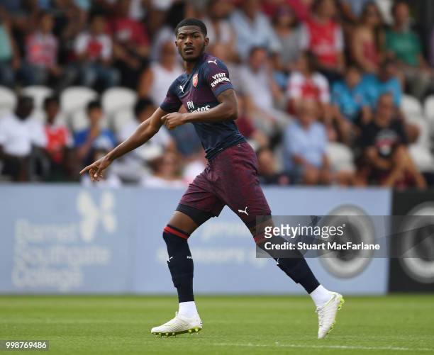 Ainsley Maitland-Niles of Arsenal during the pre-season friendly between Boreham Wood and Arsenal at Meadow Park on July 14, 2018 in Borehamwood,...