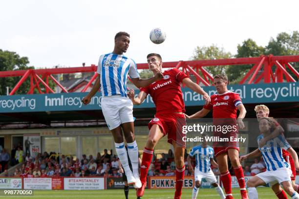 Steve Mounié of Huddersfield Town during the pre-season friendly between Accrington Stanley and Huddersfield Town at The Crown Ground,on July 14,...