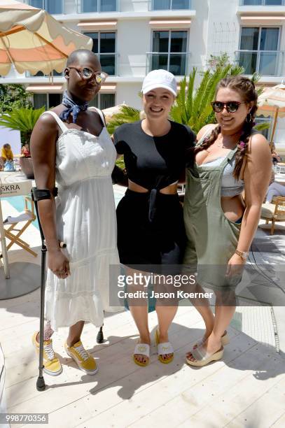 Cacsmy "Mama Cax" Brutus, Iskra Lawrence and Sarah Tripp pose during the Aerie Swim 2018 panel during the Paraiso Fashion Fair at the Plymouth Hotel...