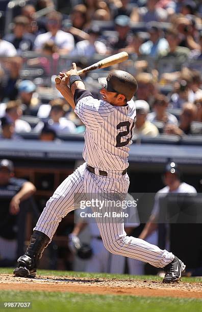 Jorge Posada of The New York Yankees in action against the Minnesota Twins during their game on May 16, 2010 at Yankee Stadium in the Bronx Borough...