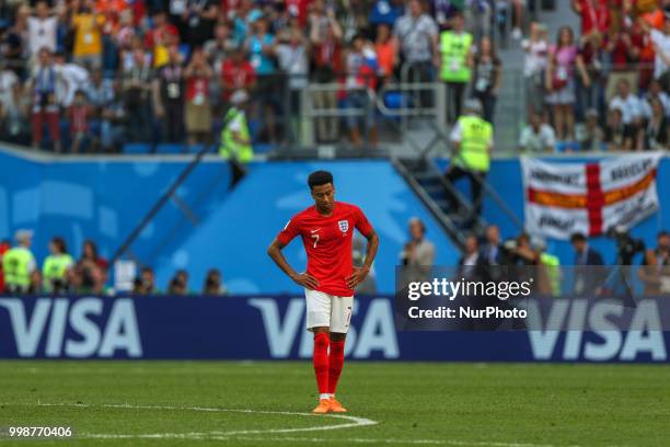 Jesse Lingard of the England national football team reacts during the 2018 FIFA World Cup Russia 3rd Place Playoff match between Belgium and England...