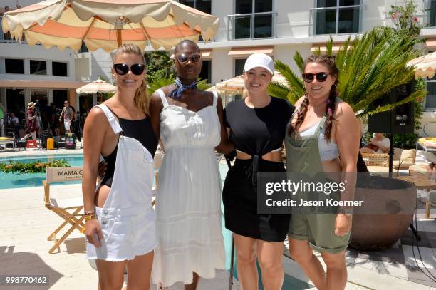 Nina Agdal, Cacsmy "Mama Cax" Brutus, Iskra Lawrence and Sarah Tripp pose during the Aerie Swim 2018 panel during the Paraiso Fashion Fair at the...