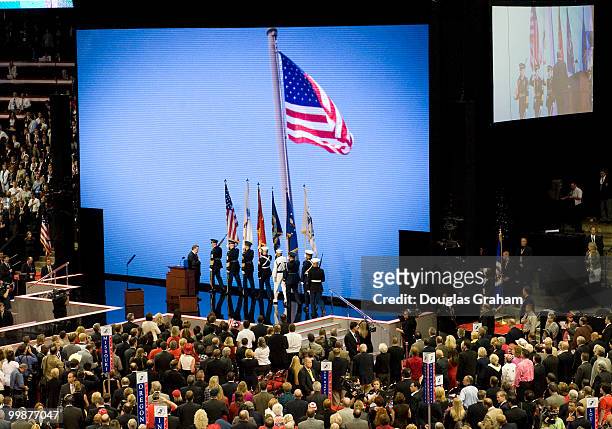 Presentation of Colors: Fort Snelling Joint Services Color Guards on the forth day of the Republican National Convention held at the Xcel Center in...