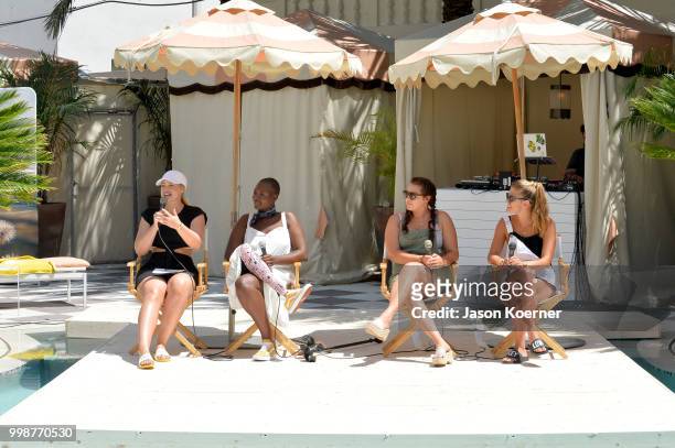 Iskra Lawrence, Cacsmy "Mama Cax" Brutus, Sarah Tripp and Nina Agdal speak during the Aerie Swim 2018 panel during the Paraiso Fashion Fair at the...