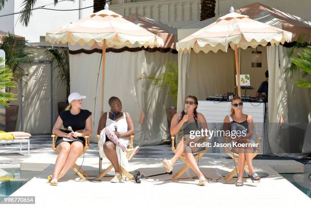 Iskra Lawrence, Cacsmy "Mama Cax" Brutus, Sarah Tripp and Nina Agdal speak during the Aerie Swim 2018 panel during the Paraiso Fashion Fair at the...