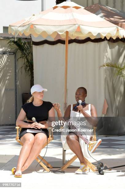 Iskra Lawrence and Cacsmy "Mama Cax" Brutus speak during the Aerie Swim 2018 panel during the Paraiso Fashion Fair at the Plymouth Hotel Miami on...