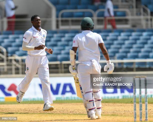 Tamim Iqbal of Bangladesh dismiss by Keemo Paul of West Indies during day 3 of the 2nd Test between West Indies and Bangladesh at Sabina Park,...