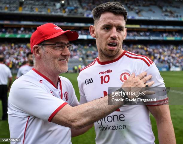 Dublin , Ireland - 14 July 2018; Tyrone manager Mickey Harte and Matthew Donnelly of Tyrone following the GAA Football All-Ireland Senior...
